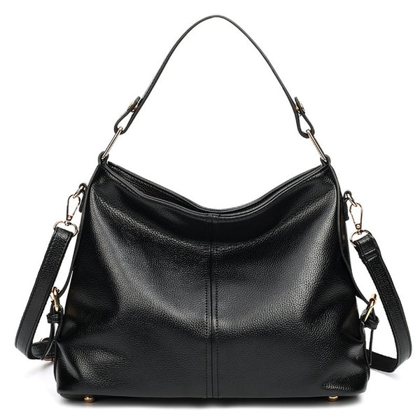 <bold>Tote / Shoulder Bag <br>Genuine-Leather Handbag Black - strapsandbrass.com