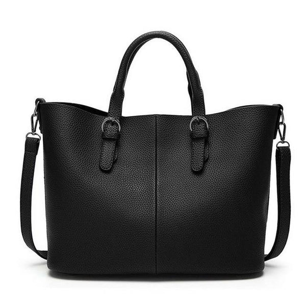 <bold>Tote / Shoulder Bag <br>Vegan-Leather Handbag Black - strapsandbrass.com