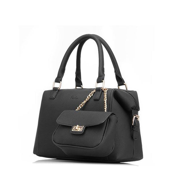 <bold>Tote & Crossbody Bag Set <br>Vegan-Leather Handbag Black - strapsandbrass.com