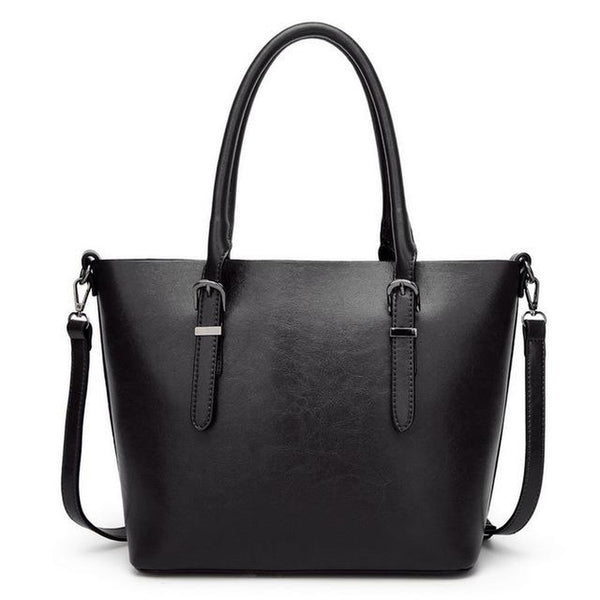 <bold>Tote  / Shoulder Bag  <br>Vegan-Leather Handbag Black - strapsandbrass.com