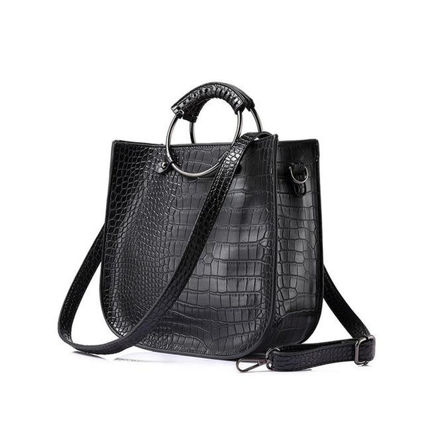 <bold>Tote  / Crossbody Bag  <br>Vegan-Leather Handbag Black - strapsandbrass.com