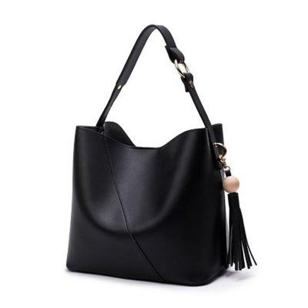 <bold>Bucket / Tote Bag  <br>Vegan-Leather Handbag Black - strapsandbrass.com