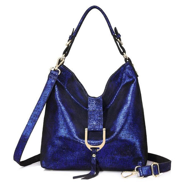 <bold>Hobo  / Tote Bag <br>Genuine-Leather Handbag Blue - strapsandbrass.com