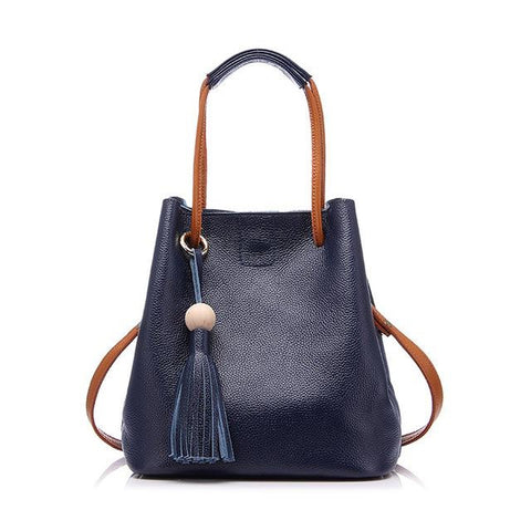 <bold>Bucket / Crossbody Bag <br>Genuine-Leather Handbag Blue - strapsandbrass.com