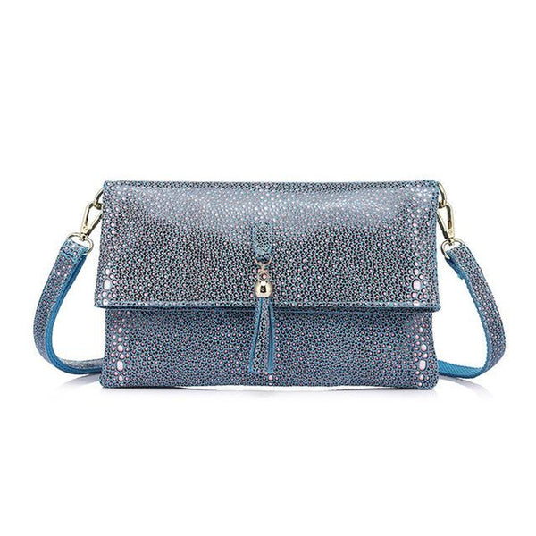 <bold>Crossbody / Shoulder Bag <br>Genuine-Leather Handbag Blue - strapsandbrass.com