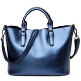 <bold>Tote / Shoulder Bag <br>Genuine-Leather Handbag Blue - strapsandbrass.com