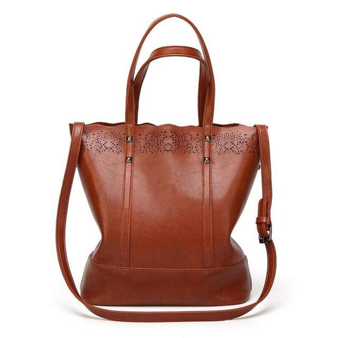 <bold>Tote / Shoulder Bag  <br>Vegan-Leather Handbag Brown - strapsandbrass.com