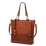 <bold>Tote / Shoulder Bag  <br>Vegan-Leather Handbag Brown - strapsandbrass.com