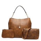 <bold>Tote Crossbody Bag & Purse Set <br>Vegan-Leather Handbag Brown - strapsandbrass.com