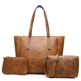 <bold>Tote Crossbody & Purse Set <br>Vegan-Leather Handbag Brown - strapsandbrass.com