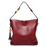 <bold>Bucket / Shoulder Bag <br>Vegan-Leather Handbag Burgundy - strapsandbrass.com