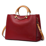 <bold>Top-Handle / Tote Bag <br>Genuine-Leather Handbag Burgundy - strapsandbrass.com