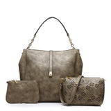 <bold>Tote Crossbody Bag & Purse Set <br>Vegan-Leather Handbag Gray - strapsandbrass.com