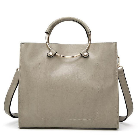 <bold>Tote  / Shoulder Bag  <br>Vegan-Leather Handbag Gray - strapsandbrass.com