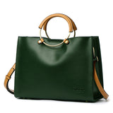 <bold>Top-Handle / Tote Bag <br>Genuine-Leather Handbag Green - strapsandbrass.com