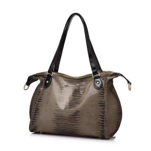 <bold>Tote  / Shoulder Bag <br>Genuine-Leather Handbag Khaki - strapsandbrass.com