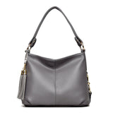 <bold>Hobo  / Tote Bag <br>Genuine-Leather Handbag Gray - strapsandbrass.com