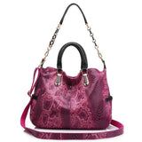<bold>Tote / Shoulder Bag <br>Genuine-Leather Handbag Purple Red - strapsandbrass.com