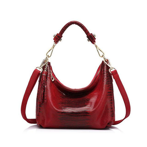 <bold>Hobo / Tote Bag  <br>Genuine-Leather Handbag Red - strapsandbrass.com