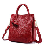 <bold>Bucket / Tote Bag <br>Genuine-Leather Handbag Red - strapsandbrass.com