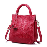 <bold>Bucket / Tote Bag <br>Genuine-Leather Handbag Rose Red - strapsandbrass.com