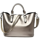 <bold>Tote / Shoulder Bag <br>Genuine-Leather Handbag Silver - strapsandbrass.com