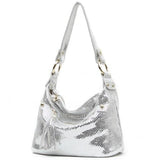 <bold>Hobo  / Tote Bag  <br>Vegan-Leather Handbag Silver - strapsandbrass.com