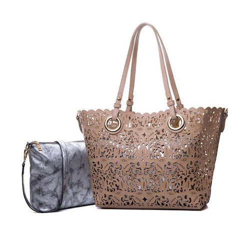 <bold>Tote & Crossbody Bag Set <br>Vegan-Leather Handbag Beige - strapsandbrass.com