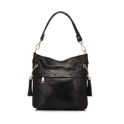 <bold>Bucket / Crossbody Bag <br>Genuine-Leather Handbag Black - strapsandbrass.com