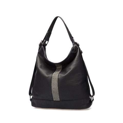<bold>Hobo  / Tote Bag  <br>Vegan-Leather Handbag Black - strapsandbrass.com