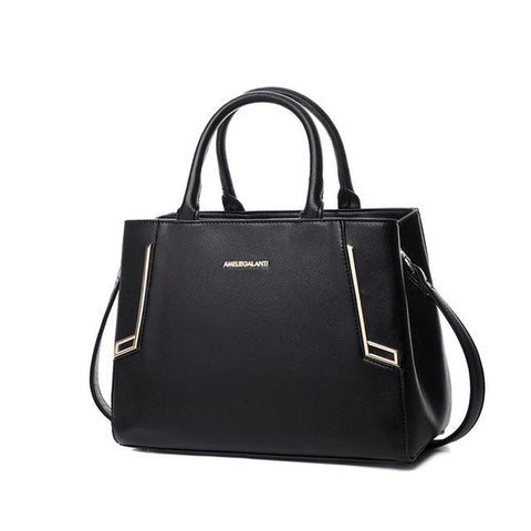 <bold>Top-Handle / Tote Bag  <br>Vegan-Leather Handbag Black - strapsandbrass.com