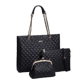 <bold>Tote Crossbody Bag & Purse Set <br>Vegan-Leather Handbag Black - strapsandbrass.com