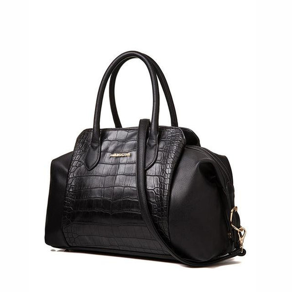<bold>Tote / Shoulder Bag  <br>Vegan-Leather Handbag Black - strapsandbrass.com