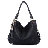 <bold>Hobo / Tote Bag <br>Genuine-Leather Handbag Black - strapsandbrass.com