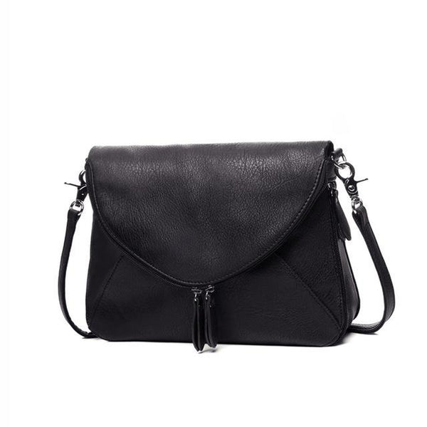 <bold>Messenger  / Shoulder Bag  <br>Vegan-Leather Handbag Black - strapsandbrass.com