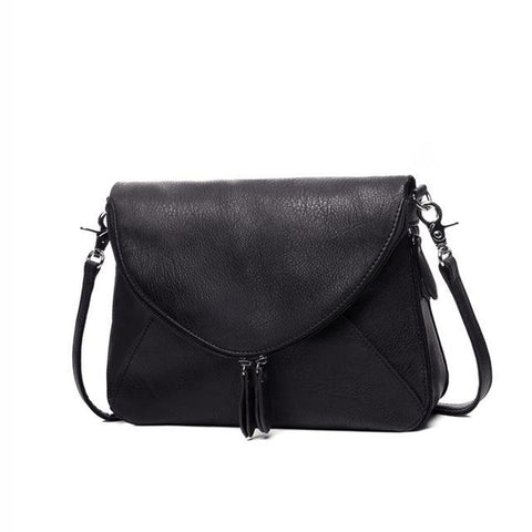 <bold>Messenger  / Shoulder Bag  <br>Vegan-Leather Handbag Black - strapsandbrass.com