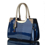 <bold>Top-Handle Bag / Satchel  <br>Genuine-Leather Handbag Blue - strapsandbrass.com