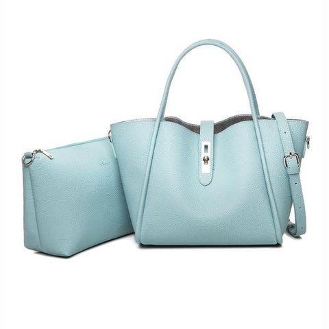 <bold>Tote & Crossbody Bag Set <br>Vegan-Leather Handbag lBlue - strapsandbrass.com