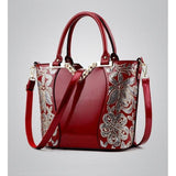 <bold>Tote / Shoulder Bag <br>Genuine-Leather Handbag Red - strapsandbrass.com