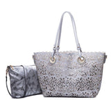 <bold>Tote & Crossbody Bag Set <br>Vegan-Leather Handbag Silver - strapsandbrass.com