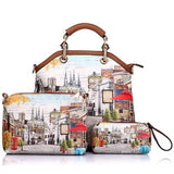 <bold>Tote Crossbody Bag & Purse Set <br>Canvas & Vegan-Leather Handbag street pattern - strapsandbrass.com