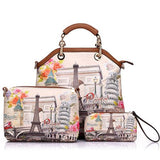 <bold>Tote Crossbody Bag & Purse Set <br>Canvas & Vegan-Leather Handbag tower pattern - strapsandbrass.com