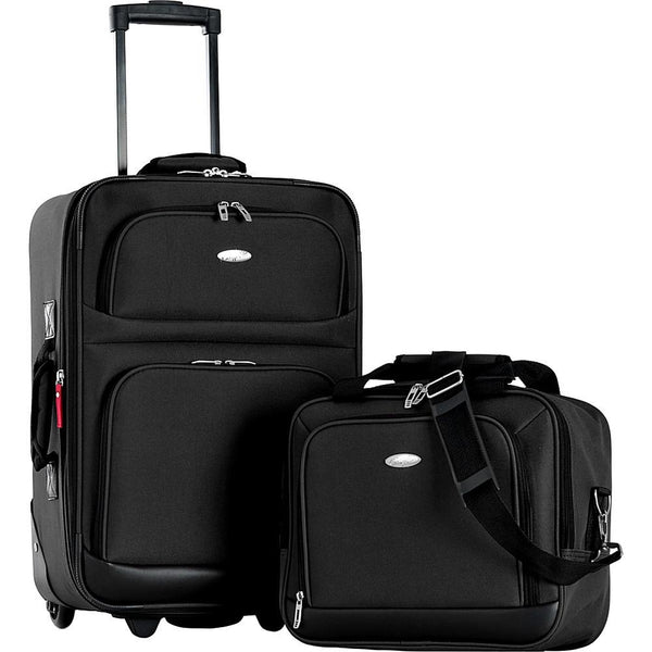 famous lets travel 2 piece carry on luggage set - Luggage Black - strapsandbrass.com