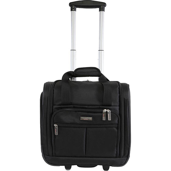 famous under seat 15.5" rolling tote carry-on soft side carry-on Luggage Black - strapsandbrass.com