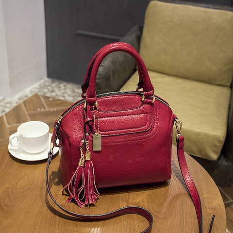 Top-Handle / Crossbody Bag  <br>Genuine-Leather Handbag Red - strapsandbrass.com