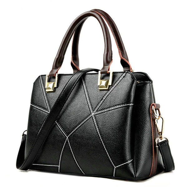<bold>Top-Handle  / Crossbody Bag <br>Genuine-Leather Handbag Black - strapsandbrass.com