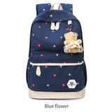 Backpack USB Charging <br> Canvas Backpack blue  flower - strapsandbrass.com