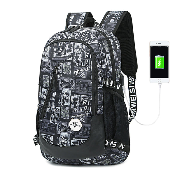 Backpack USB Charging<br> Oxford Backpack Black - strapsandbrass.com