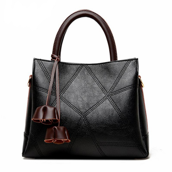 <bold>Tote / Crossbody Bag <br>Genuine-Leather Handbag Black - strapsandbrass.com