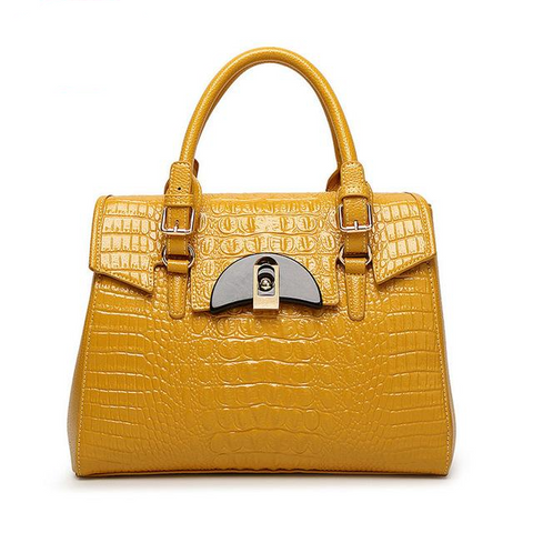 <bold>Top-Handle / Crossbody Bag <br>Genuine-Leather Handbag Yellow - strapsandbrass.com